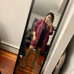 (Plus Size) oversized wine denim shirt dress